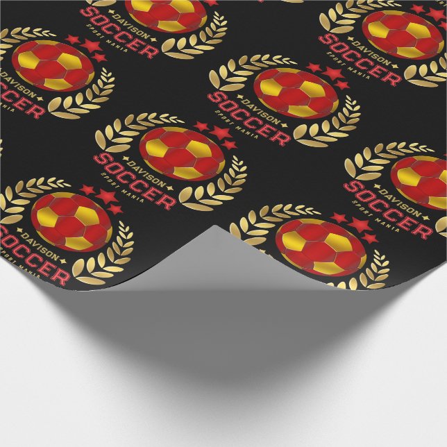 Soccer Lover Gifts | Vibrant Red Custom Logo Wrapping Paper (Corner)