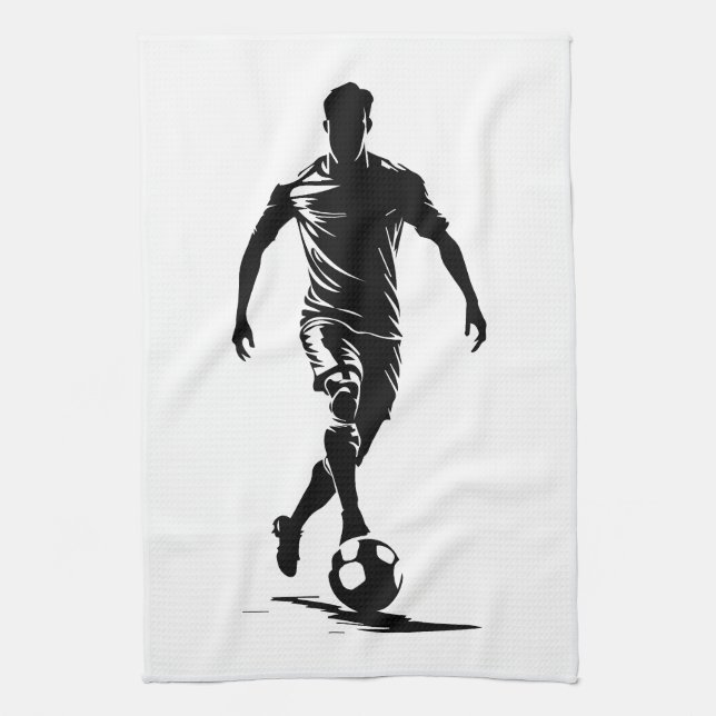 Soccer man with ball tea towel (Vertical)