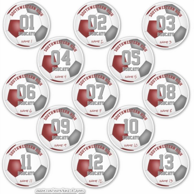 soccer maroon grey team colours custom set of 13 (Front)