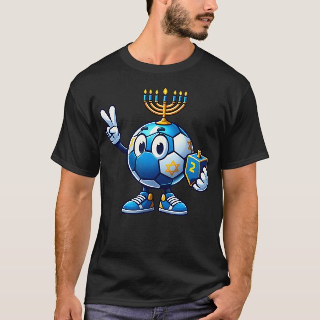Soccer Menorah Dreidel Jewish Hanukkah Womens Mens T-Shirt (Front)