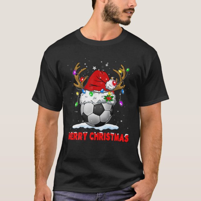 Soccer Merry Christmas Santa Hat Reindeer Xmas Fam T-Shirt (Front)