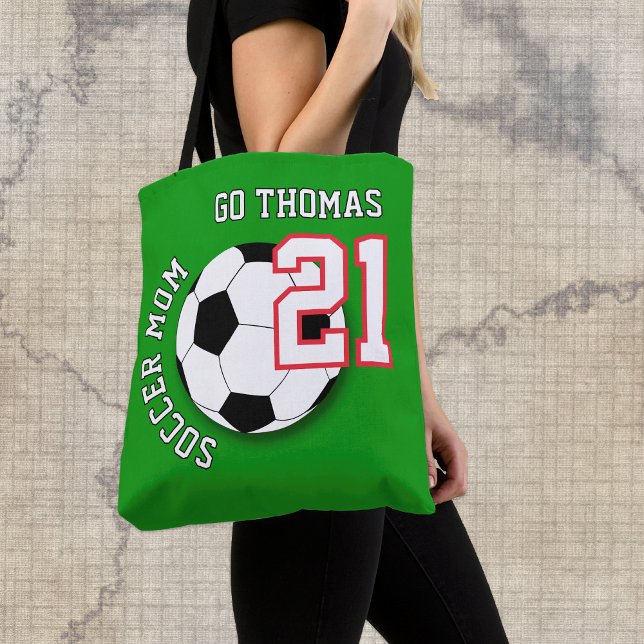 Soccer Mom Bag, Name, Football Fan, Sports Tote Bag (Soccer Mom Tote Bag / custom name, number)