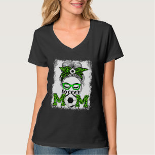 Soccer Mom Mother's Day Game Day Messy Bun Leopard T-Shirt