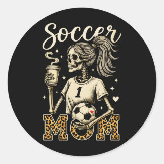 Soccer Mom Skeleton Coffee Leopard Style Vintage H Classic Round Sticker