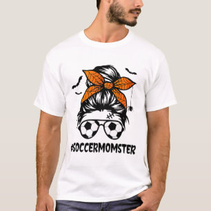 Soccer Momster For Women Halloween Mum Messy Bun H T-Shirt