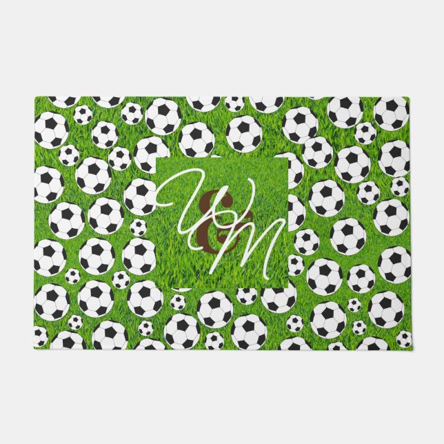 Soccer & Monogram initial Doormat (Front)
