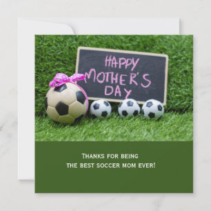 Soccer Mother's Day with ball on green for mum Holiday Card