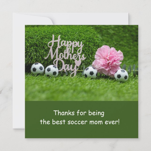Soccer Mother's Day with Pink Carnation Flower   Holiday Card (Front)