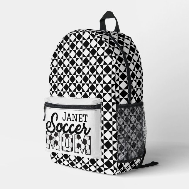 Soccer Mum Abstract Pattern Personalised Printed Backpack (Back Corner Right)