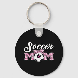 Soccer Mum Breast Cancer Awareness Pink Ribbon Leo Key Ring
