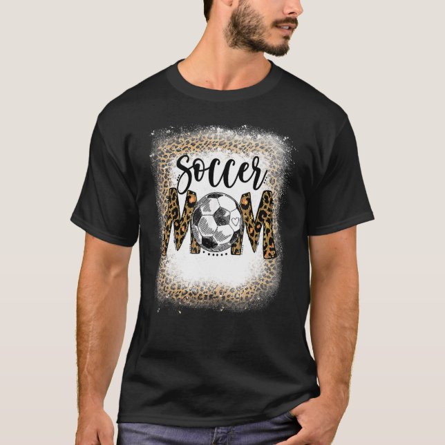 Soccer Mum Leopard Pattern Bleached Cheer Mum Game T-Shirt (Front)
