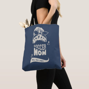 Soccer Mum Will Yell Loudly   Navy And Cream Hair  Tote Bag