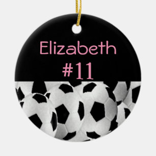 Soccer Name Number Pink Ceramic Tree Decoration