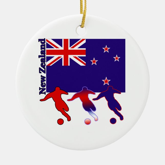 Soccer New Zealand Ceramic Tree Decoration (Front)