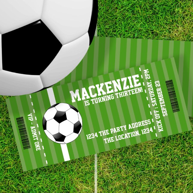 Soccer Novelty Ticket Personalised Invitation (Soccer Novelty Ticket Personalized Invitation by Ricaso. Football or soccer fans party invites)