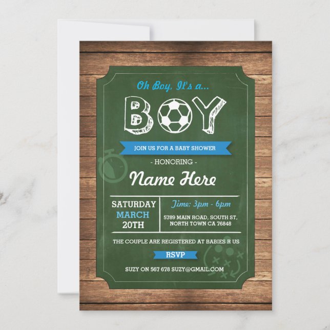 Soccer Oh Boy Baby Shower Football Invite (Front)