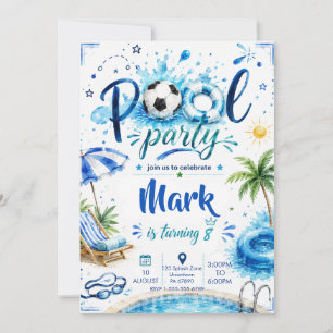  Soccer Party at the Pool Boy Summer Birthday  Invitation