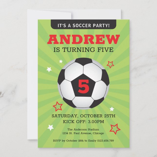 Soccer Party Birthday Invitation (Front)