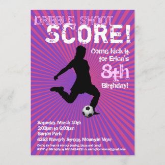 Soccer Party Invitation - Girl, Pink and Purple