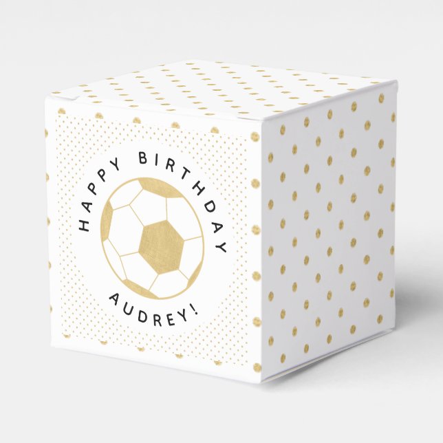 Soccer Party Sports Custom  in Gold and White Favour Box (Front Side)