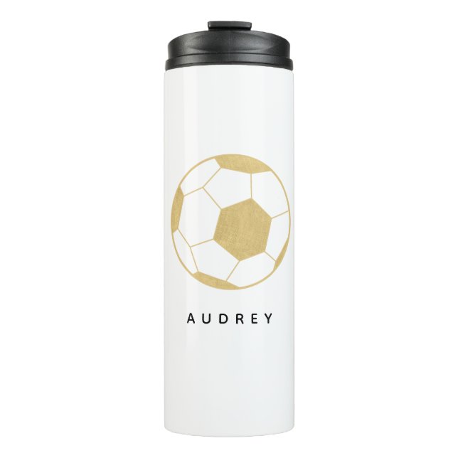 Soccer Party Sports Custom Name Gold Water Bottle (Front)