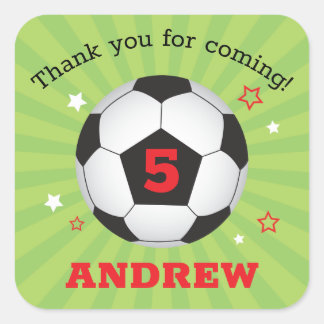 Soccer Party Thank You Square Stickers