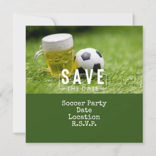 Soccer Party with ball and Beer on green Invitation
