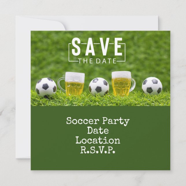 Soccer Party with ball and Beer on green Invitation (Front)
