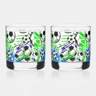 soccer pattern style whiskey glass