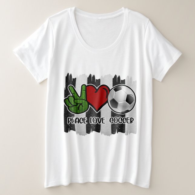 Soccer Peace and Love Plus Size T-Shirt (Design Front)
