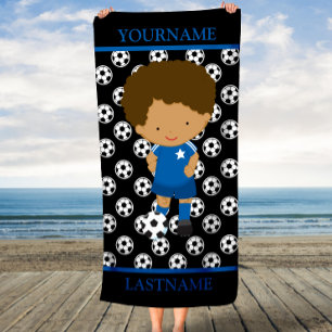 Soccer Personalised Name Kids Beach Towel