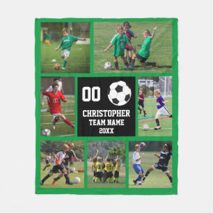 Soccer photo collage green fleece blanket