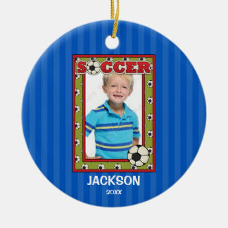 Soccer Photo Frame Kids Personalised Christmas Ceramic Tree Decoration