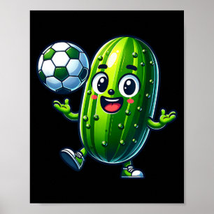 Soccer pickle mascot cute cartoon football humour poster
