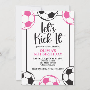 Soccer Pink and Black Birthday Invitation