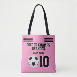soccer pink black tote bag personalised sport gol