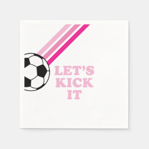 Soccer Pink Stripes Let's Kick It Birthday Napkin
