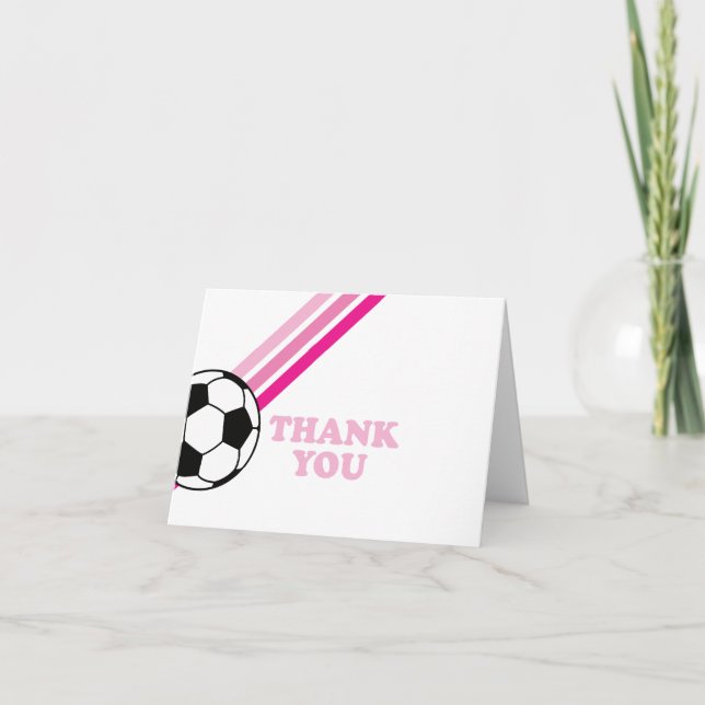 Soccer Pink Stripes Thank You Birthday Card (Front)