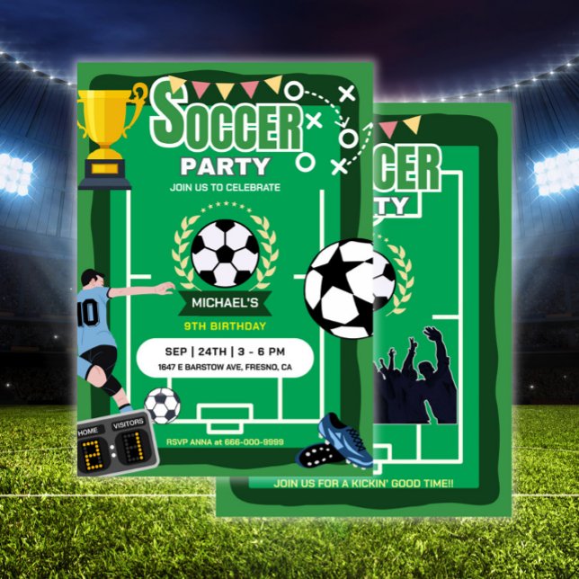 Soccer play football field Birthday Party Invitation (Soccer birthday party invitation)