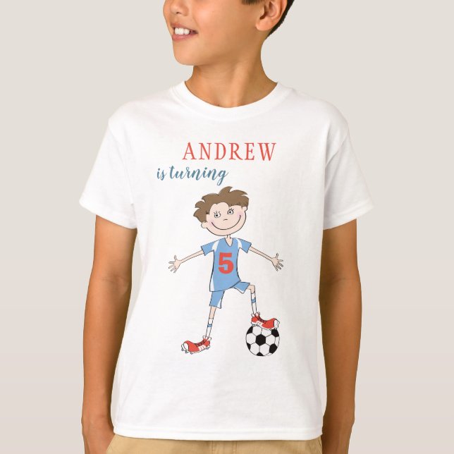 Soccer player 5 years boy sports birthday party T-Shirt (Front)