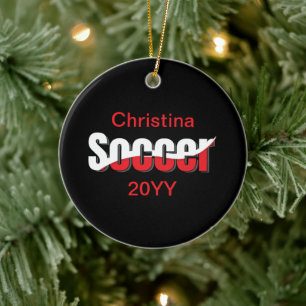 Soccer Player Abstract Swish - Word Art Ceramic Tree Decoration