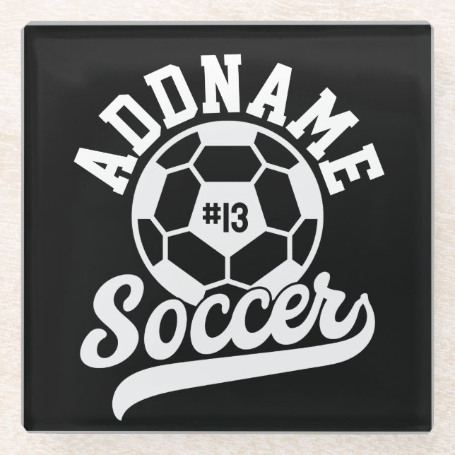 Soccer Player ADD NAME Football Team Personalised Glass Coaster (Front)
