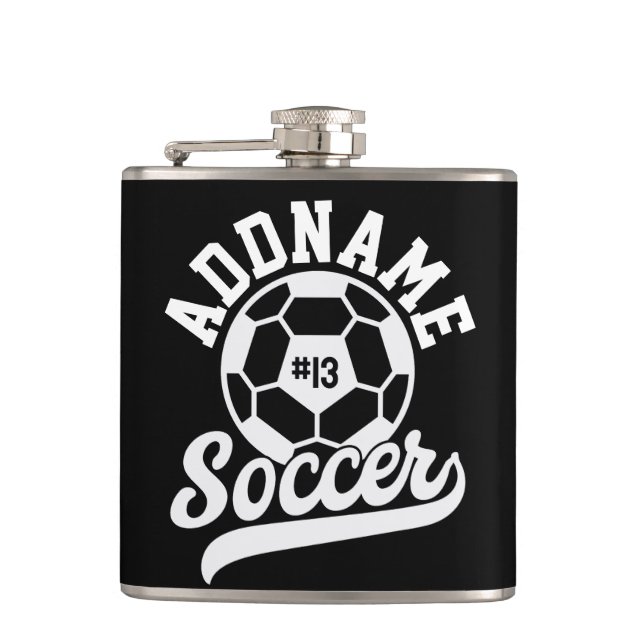 Soccer Player ADD NAME Football Team Personalised Hip Flask (Front)