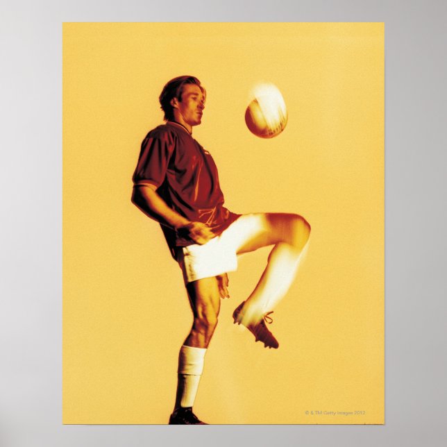 soccer player bouncing ball off knee poster (Front)