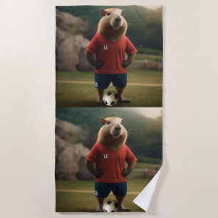 Soccer Player Capybara, Beach Towel
