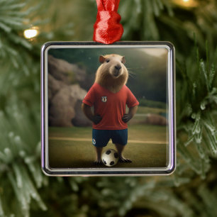 Soccer Player Capybara,  Metal Tree Decoration