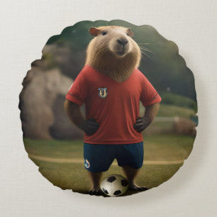 Soccer Player Capybara,  Round Cushion