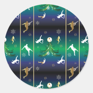 Soccer Player Christmas Snowflake Pattern Classic Round Sticker