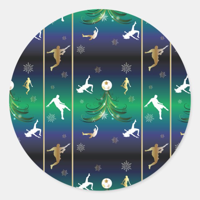 Soccer Player Christmas Snowflake Pattern Classic Round Sticker (Front)