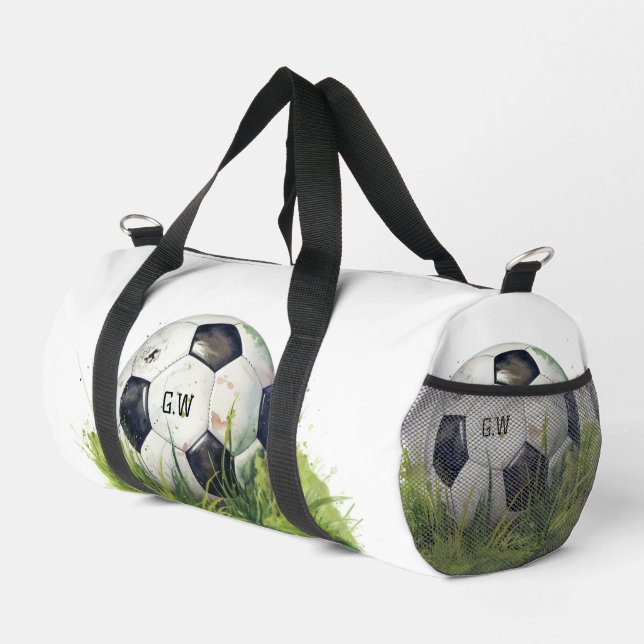 Soccer player coach ball realistic initials  duffle bag (Right Corner)